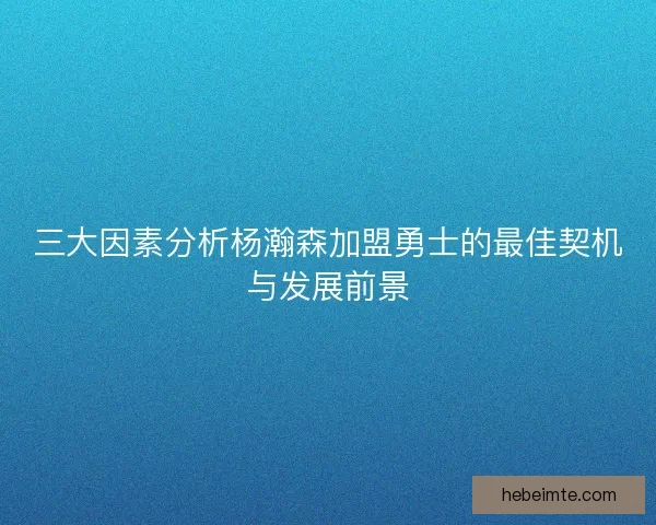 三大因素分析杨瀚森加盟勇士的最佳契机与发展前景