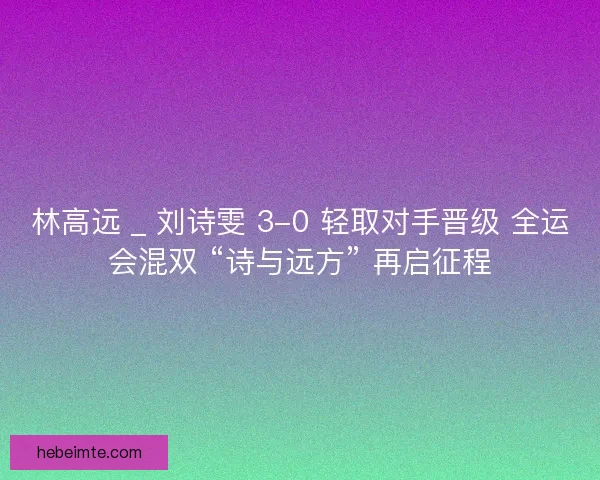 林高远 _ 刘诗雯 3-0 轻取对手晋级 全运会混双 “诗与远方” 再启征程